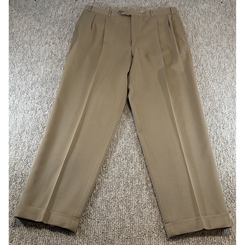 VTG Brooks Brothers Dress‎ Pants 37x32* Trousers Mens Beige Pleated Made In USA